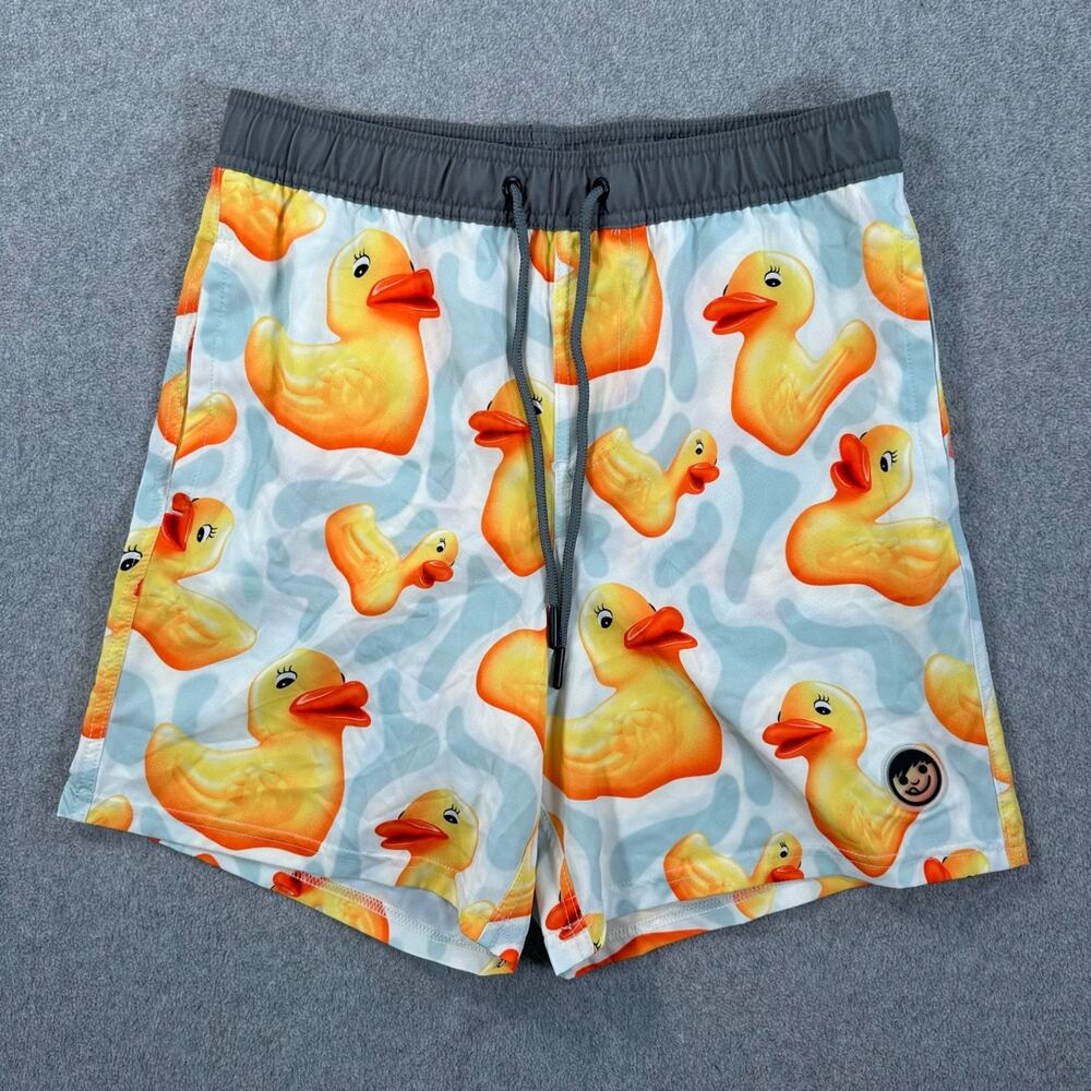 Neff Rubber Ducky Swim Trunks Men's Medium Unlined Yellow Gray New